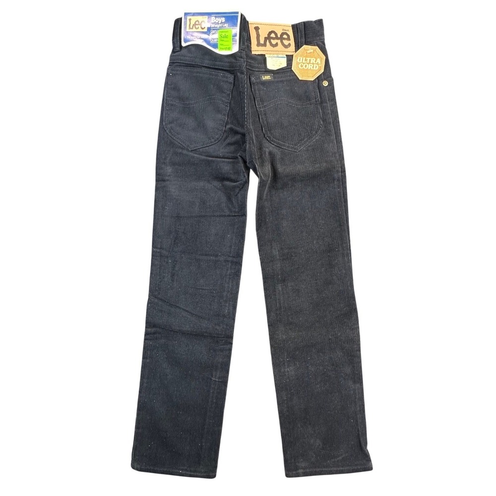 Lee Boys Straight Leg Jeans 10 Slim 23W Vintage 80s Black Ultra Cord USA NWT